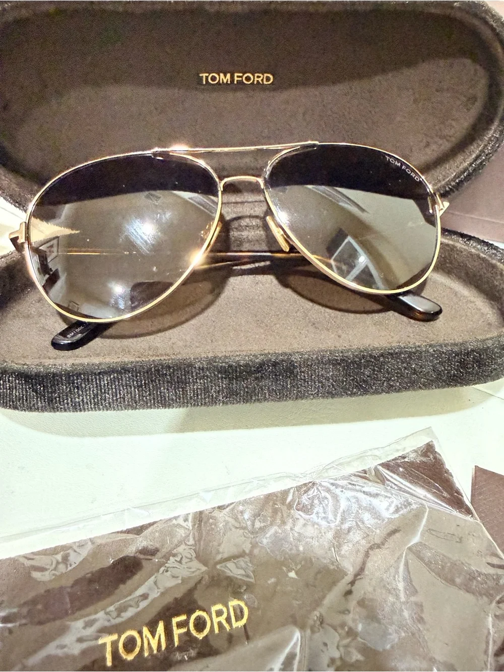 Tom Ford Gold Frame Aviator Sunglasses with Brown Lenses